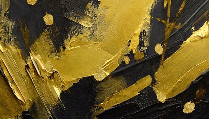 Canvas Print - background with effect, wallpaper Closeup of abstract rough gold black art painting texture, with oil acrylic brushstroke, pallet knife paint on canvas