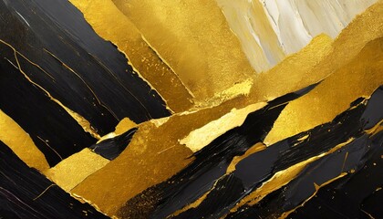 Wall Mural - Closeup of abstract rough gold black art painting texture, with oil acrylic brushstroke, pallet knife paint on canvas