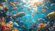 Underwater scene featuring colorful fish swimming in a tropical aquarium