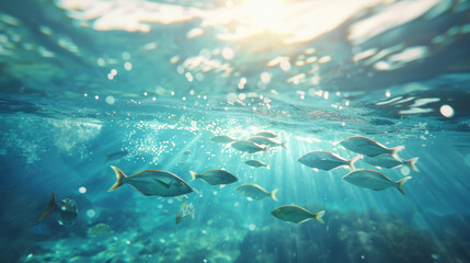 Wall Mural - underwater scene with colorful fish swimming in a vibrant coral reef habitat