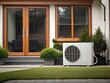 A white air conditioner outside of a house.