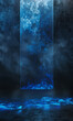 Dark, enigmatic energy pulses through abstract blue vapor forms.