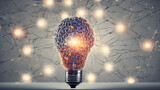Fototapeta  - Creative concept of human brain in light bulb. AI generated image. Creative brain Idea and light bulb concept ,Business and education concept