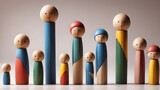 Fototapeta  - Colorful  Wooden figure peg dolls. creative thinking and human resources, Recruitment employee concept  AI generated image, ai
