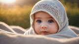 Fototapeta  - baby is hiding under the white blanket. AI generated image, ai