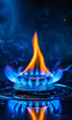 Intense blue flames rise from a domestic gas burner, ready for cooking.
