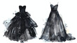 Black Wedding Dresses Watercolor flat vector 