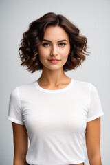 Poster - A woman with a short haircut and a white shirt is smiling. She has a nice, fresh look