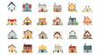 Cartoon icons of houses flat vector isolated on white