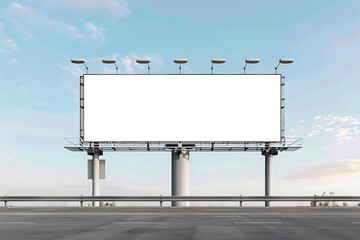 Wall Mural - Wide blank billboard mockup illustrated in perspective left bottom on sky background. PNG transparent.