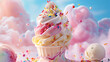 A colorful ice cream cone with sprinkles on top