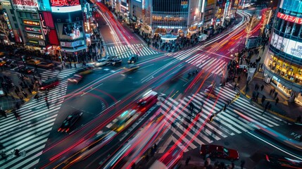 Urban Symphony Vibrant City Lights Illuminate the Night Long Exposure Photography Capturing the Pulse of City Life