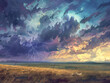 A picturesque digital painting of a vibrant prairie landscape under the captivating dance of lightning in a stormy sky, combining serenity and wildness