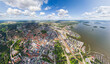 Vasteras, Sweden. Panorama of the city in summer in cloudy weather. Aerial view