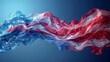 Artistic rendition of the American flag waving with a fluid, dynamic motion against a blue background