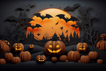 Halloween pumpkin head jack-o-lantern. Happy Halloween background. Scary Lantern. All saints day.