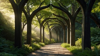 Wall Mural - tree archway, pathway, forest, path