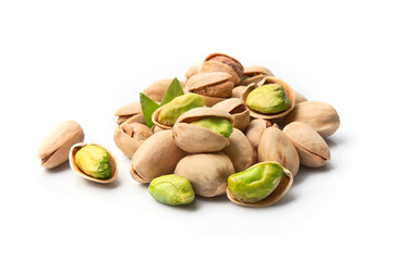 Wall Mural - Pile of pistachios on white backgrounds