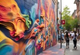 Fototapeta Panele - Blurred image of a vibrant street mural in progress, generative AI