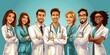 Hospital medical team banner with group of smiling healthy doctors and nurses, Generative AI