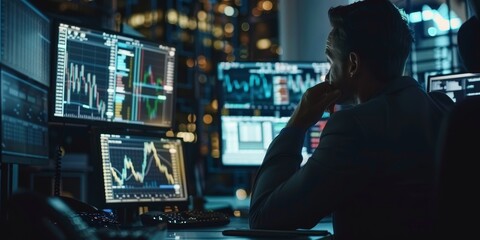 Fototapete - He is deep in thought, possibly analyzing the data or making a decision
