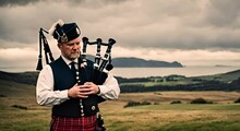 Scottish Man With A Bagpipe.