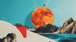 Abstract Mountainous Terrain with Red Celestial Body