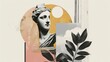 Classical Statue with Abstract Orange Circle and Foliage Design