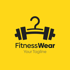 Illustration Vector Graphic Logo of Fitness Wear. Merging Concepts of a Hanger Fashion and dumbbell Shape. Good for Fashion Industry, Business Laundry, Boutique, Garment, Tailor and etc