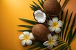 coconut coconuts and flowers on a leaf