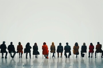 Wall Mural - Business people waiting for job interview on a white background, Generative AI