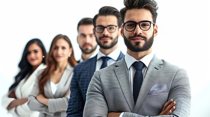 Wall Mural - Businessman with colleagues on a white background, Generative AI