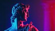 Classical neon statue, antique ancient sculpture in digital synthwave or vaporwave. AI generated. 90s creative abstract fashion