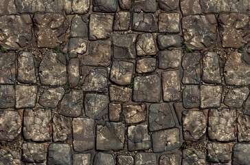 A detailed view of a sturdy wall constructed from rough rocks, showcasing the natural texture and patterns of the stones