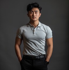 Sticker - Asian man wearing a polo shirt strikes a pose for a photo