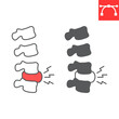 Spine pain line and glyph icon, body and human disease, back pain vector icon, vector graphics, editable stroke outline sign, eps 10.