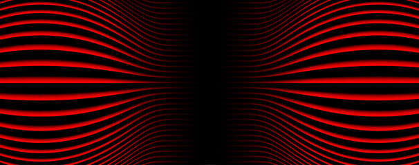 Poster - Abstract  background with 3D red black striped pattern, interesting radial symmetrical pattern minimal dark background, emboss design for business presentation.