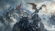 Artistic Illustration Of A Dragon Attacking A Castle O