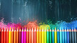 Artistic and educational background with colorful pencils and paints, emphasizing creativity and learning in school art projects