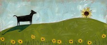  A Picture Of A Pooch Perched Atop A Knoll Surrounded By Two Sunflowers