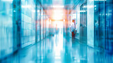 Fototapeta Londyn - Blurred lights and modern design within a hospitals corridors, capturing the essence of clinical efficiency and healthcare innovation