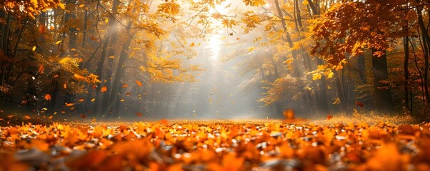 Wall Mural - Autumnal Forest Clearing with Glowing Leaves Carpeting Serene Pathway