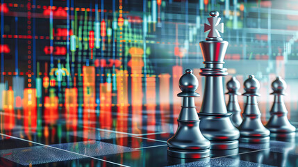 Wall Mural - Business strategy and chess concept, blending strategic planning with financial analysis and market competition insights
