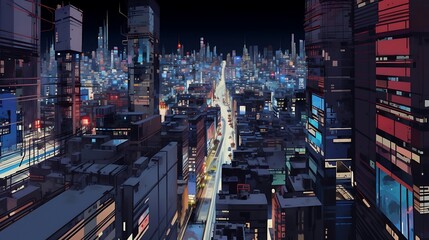 Poster - in a bustling cityscape with non-deformed humans, neon lights illuminate the streets as diverse crow