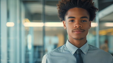 Wall Mural - African American businessman smiling with confidence in the office.