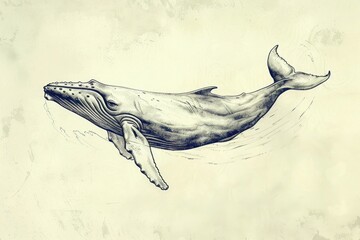 Wall Mural - A realistic drawing of a whale swimming in the ocean. Perfect for educational materials