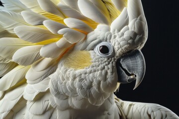 Poster - Close-up of a white parrot with yellow feathers. Suitable for nature and wildlife concepts