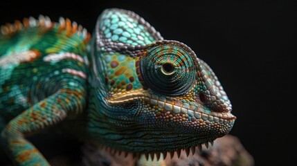 Poster - Close up of a chameleon on a branch, suitable for nature and wildlife concepts