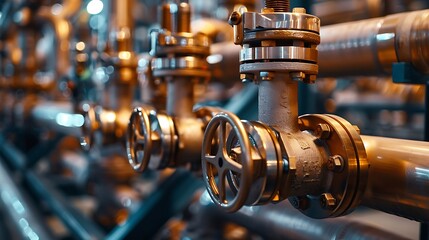 Industrial Strength CloseUp of Pipes and Valves in a Factory Showcasing the Complexity of Modern Manufacturing. Generative Ai