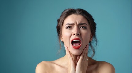  A surprised woman with hands covering her face in disbelief